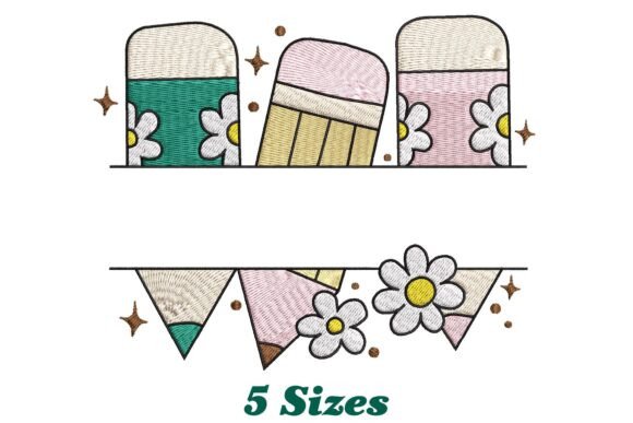 Pencils with Flowers Embroidery Design